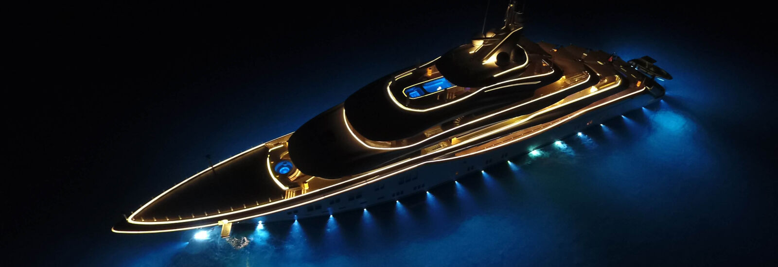 Yacht in the ocean  at night